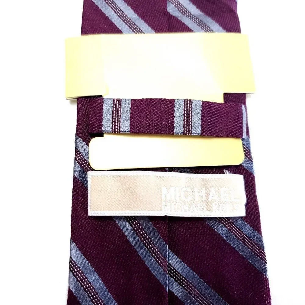 Michael Kors Silk Tie Woven‎ Striped Maroon Red Skinny